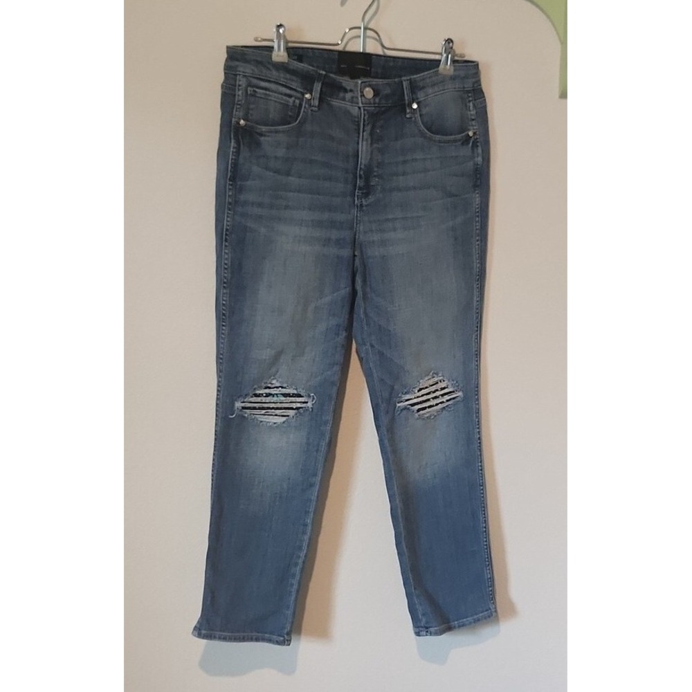 White House Black Market High Rise Straight Denim Jeans Embellished 10 Midrise